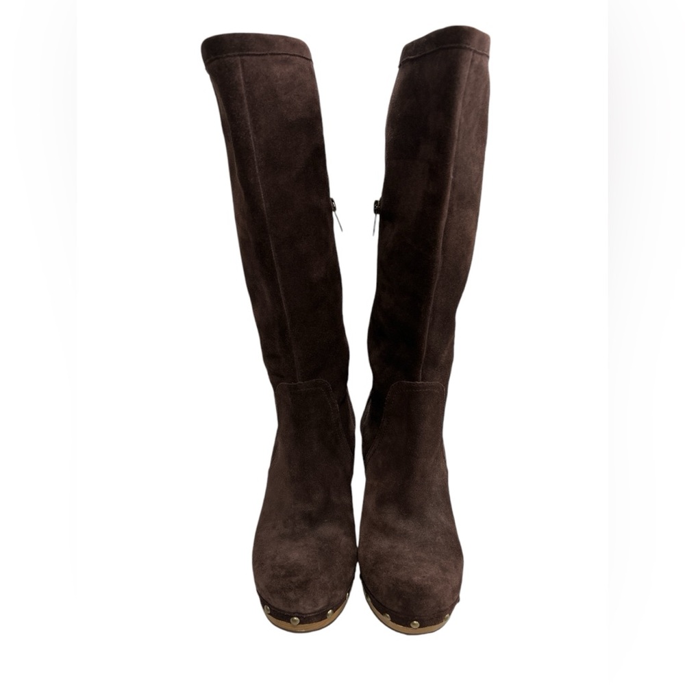 UGG Australia Women's Rumer Weave Brown Suede Leather Tall Clog Boot - Size 9 - Picture 2 of 12